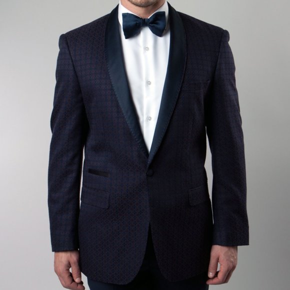 Mens Suit Blazer Floral Uniformed Design, Navy Blue with Burgundy